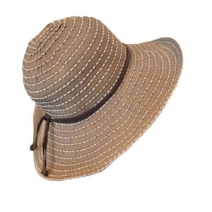 Scala Sun Hat Tan OS One Size Floppy Brim Packable Beach Wedding Summer Shade
